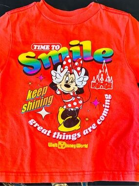 Disney Minnie Mouse Rainbow 'Time to Smile' Red Tee